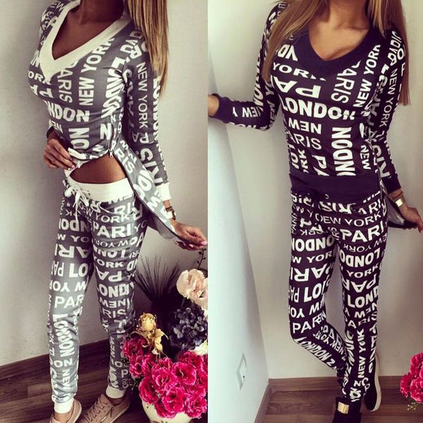 

hirigin autumn 2pcs tracksuit women ladies letter print hoodies sweatshirt+sweat pants sets sportwear casual suit outwear zipper, White