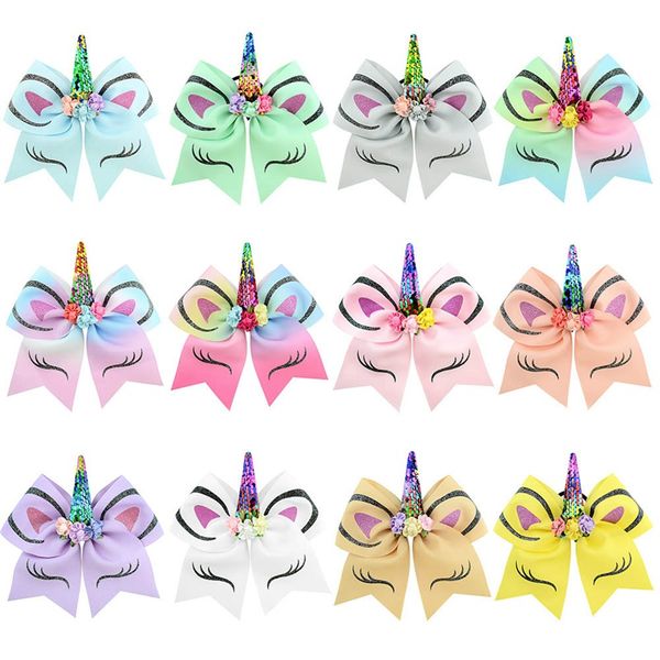 

child cartoon unicorn baby doll hair ring horn gilding bow tie headdress baby hair accessory scrunchies, Slivery;white