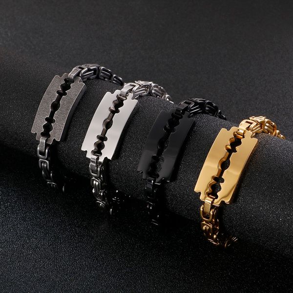 

kb120163-kfc new list stainless steel silver tone black gold choose color blade id bracelet byzantine chain link bangle 7mm 22cm mens jewelr