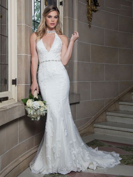

white ivory v-neck applique beads mermaid wedding dresses bridal pageant dresses wedding attire dresses custom size 2-18 kf1219241