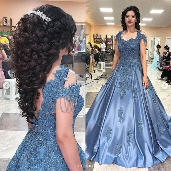 Ball Gown Prom Dresses With Full Lace Applique 2019 Cap Sleeve