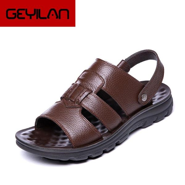 

мужские сандалии натуральная сплит кожа мужская пляжная обувь повседневная обувь тапочки кроссовки летние шлепанцы, Black