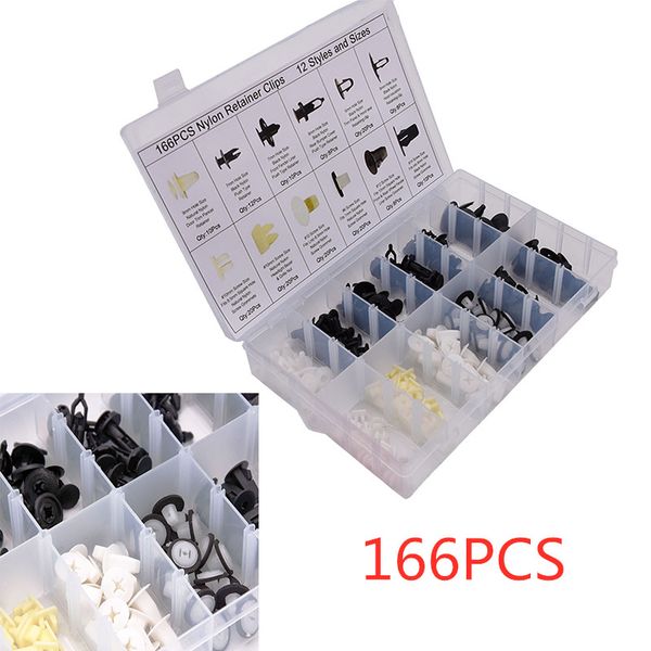 

166pcs mixed auto fastener car fender plastic clips vehicle bumper clips auto retainer fastener rivet door panel liner with box