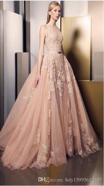 

2019 new elegant light pink evening dresses lace appliqued jewel sleeveless a-line prom party gowns sweep train celebrity dress 266, Black;red
