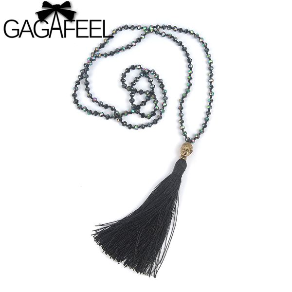 

gagafeel bohemian necklace vintage women collier boho long buddha crystal beads jewelry handmade tassel necklaces, Silver