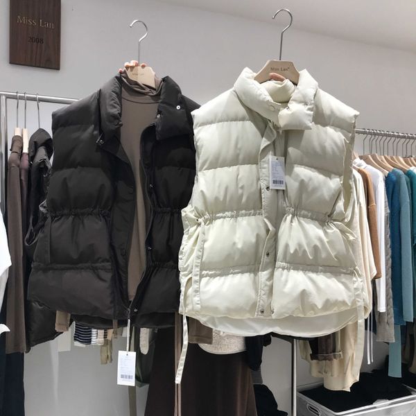 

winter sleeveless vest coats women slim cotton padded jacket vests korean fashion zipper jacket woman waistcoat, Black;white