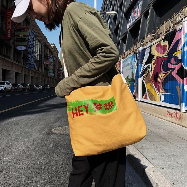 

2020 new literary canvas bag contrast shoulder bag students both sides available women's bags