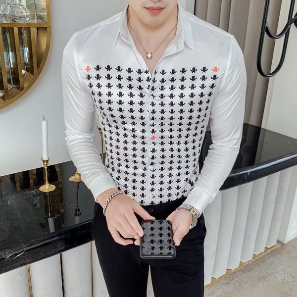 

camisa masculina autumn men shirt personality print long sleeve shirts for men luxury night club tuxedo dress camisa hombre, White;black