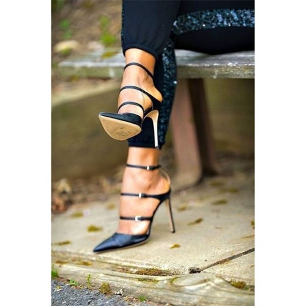 

olomm new fashion women summer sandals stiletto high heels sandals pointed toe black party shoes women us plus size 5-15