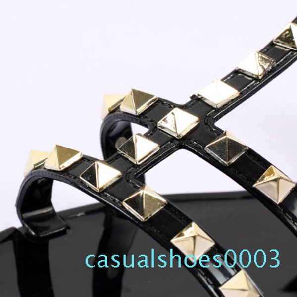 

2019 summer leather sandals rivet gladiator ladies shoes fashion women flat sandals studed girls footwear buckle c03, Black