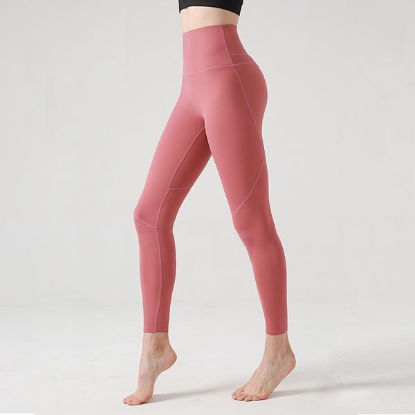 

lu-5 new high waist elastic quick dry sports cropped trousers fitness yoga pants peach hip tight pants women, White;red