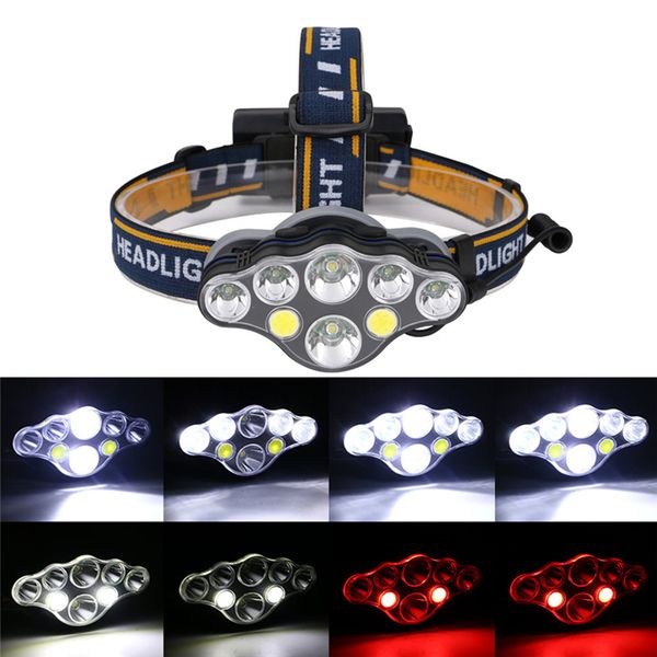 

40000lm headlight t6+red cob led head lamp usb rechargeabl head light 8 modes lantern lighting flashlight torch for camping