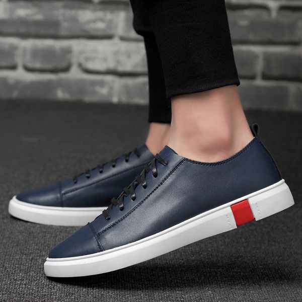 

band sneakers men casual shoes genuine leather shoes mens designer solid classic fashion male lace up flats black 36-47