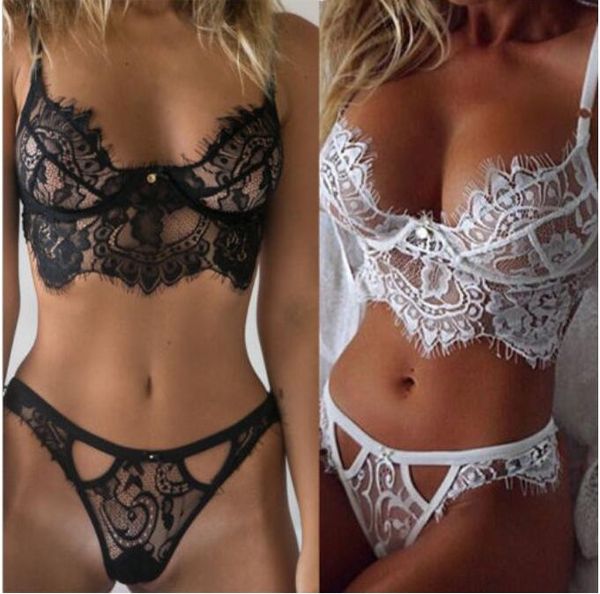

28/5000 underwear europe and the united states underwear eyelash lace three-point appeal suit lovely girl, Black;white