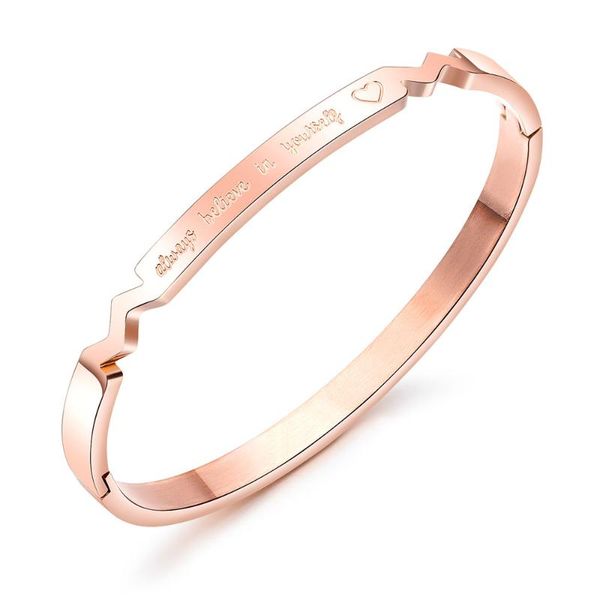 

rose gold color always beliver in yourself wedding bangles jewelry for women stainless steel cuff girl bracelet ogh938, Black