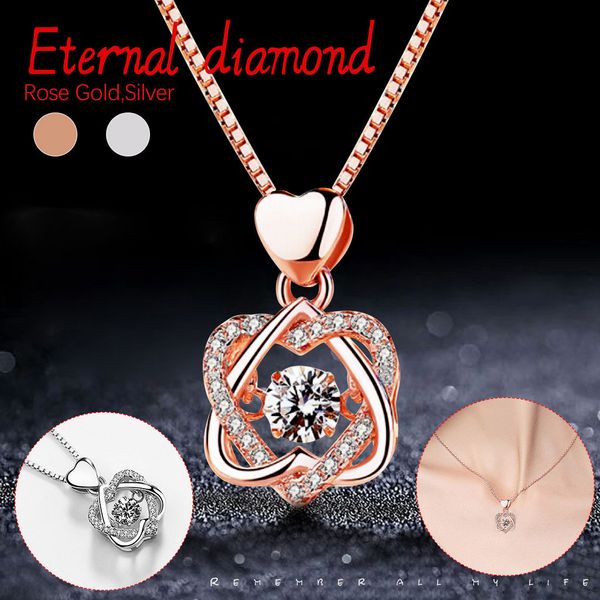 

fashion women pendant necklace love heart necklace charm pendant with crystals jewelry gifts for women collares mujer necklace, Silver
