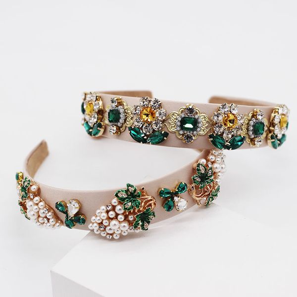 

baroque plant color rhinestone sunflower pineapple pearl dance show catwalk personality temperament headband 947, Golden;white