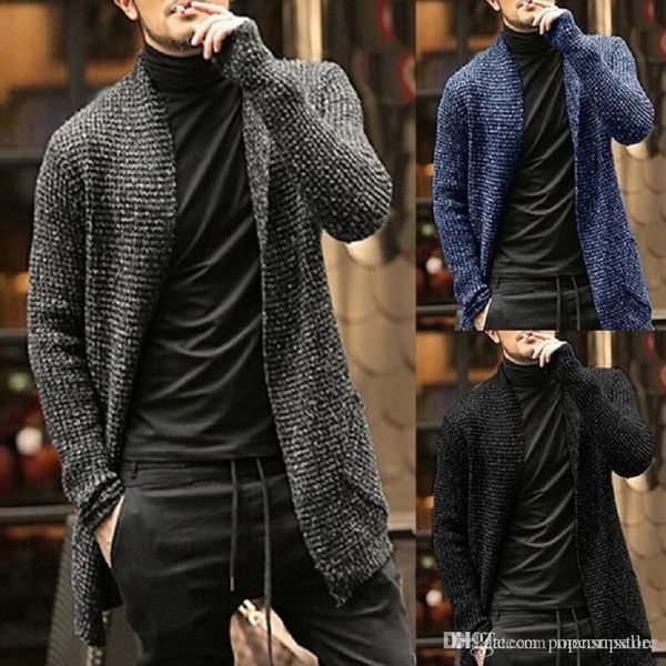 

mens autumn solid long cardigans spring designer fashion casual sweatshirts, Black