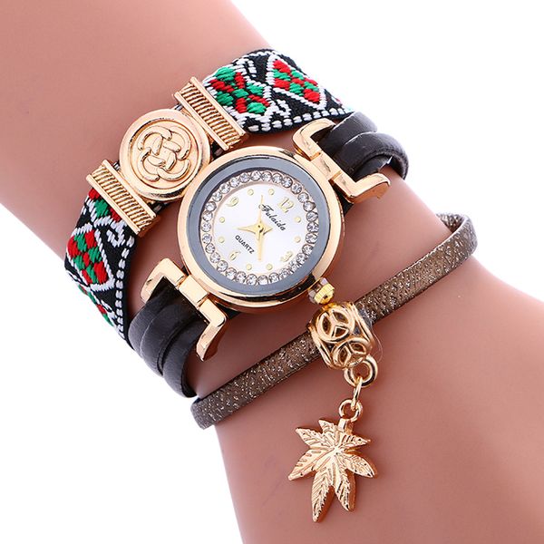 

reloj 2019 fashion women's watch leaves pendant leather strap bracelet ladies watch casual womans wrist zegarek damski, Slivery;brown