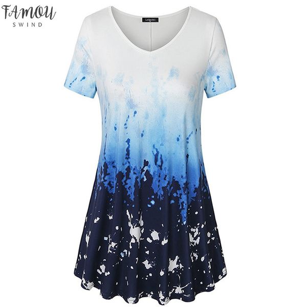 

summer long women printing blouse short sleeve v neck draped hem women floral tees plus size female blouse 5xl, White