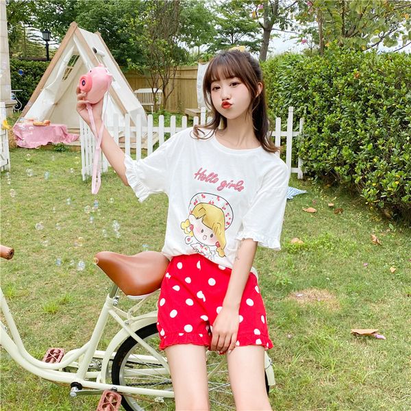 

new summer quality 100% cotton shorts pajamas sets women sleepwear japanese fresh sweet short-sleeve pyjamas women homewear, Black;red