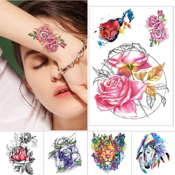 

waterproof tattoo stickers tiger snake wolf elephant animal temporary tattoo for men women arm leg body watercolor flower