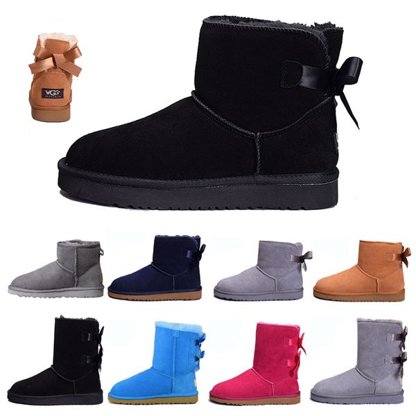 

womens winter snow boots classic australia classic short bow boots ankle knee bow girl women fur boots 36-41, Black