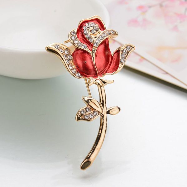 Crystal Red Rose Pin