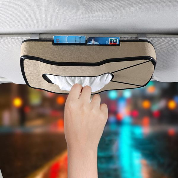 

pu leather car tissue box sun visor hanging tissue boxes car seat back napkin holder with card slots auto interior accessories