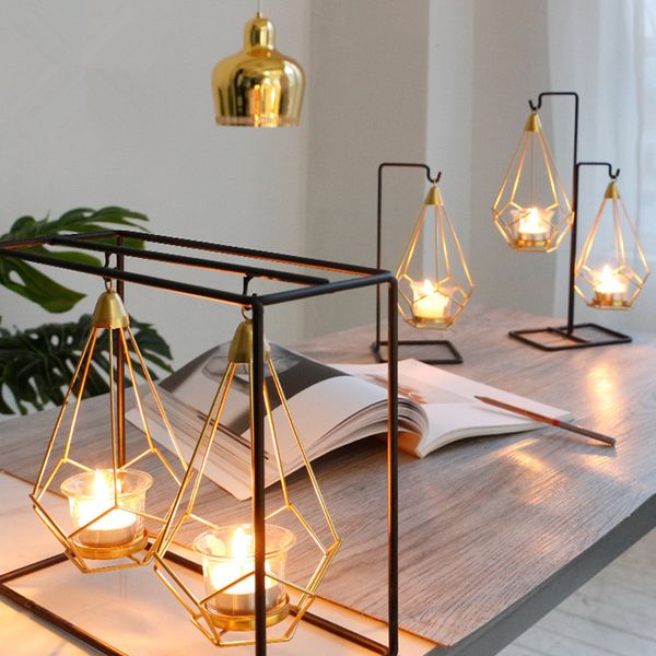 Novelty Nordic Golden Metal Candle Holders 6 Styles Modern Simple