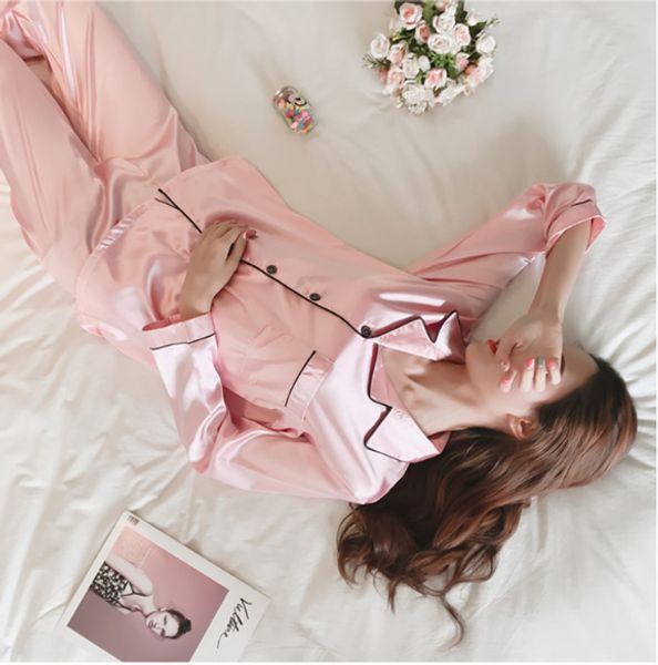 

autumn pajama sets silk satin sleepwear suit pyjamas plus size 2xl long sleeve women nightwear set casual home service, Blue;gray