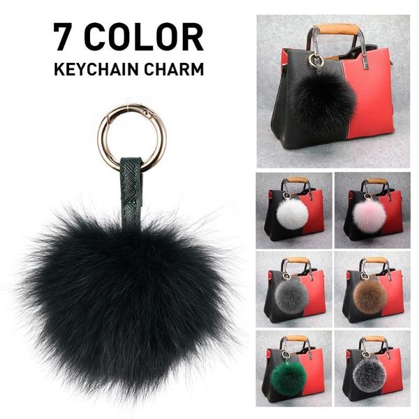 

hanging cute artificial plush ball keychain wallet bag jewelry fluffy ball key chain for women gril decorate key ring, Black