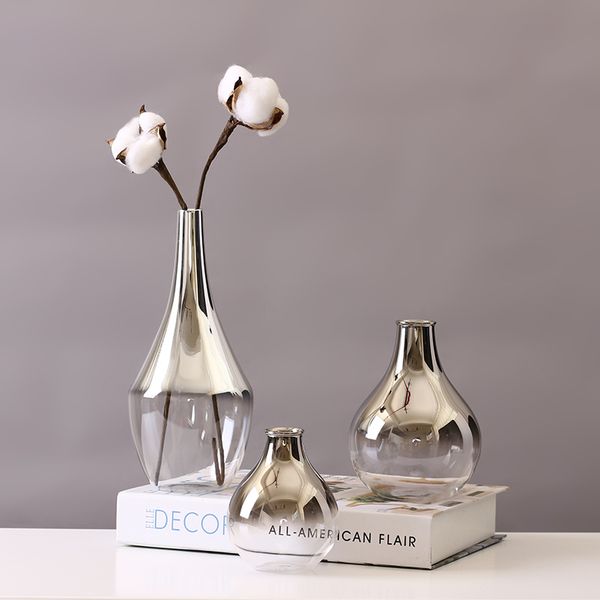 

modern glass vase silvery glass terrarium small flower vases dry flowers for vase hydroponic container wedding home decoration