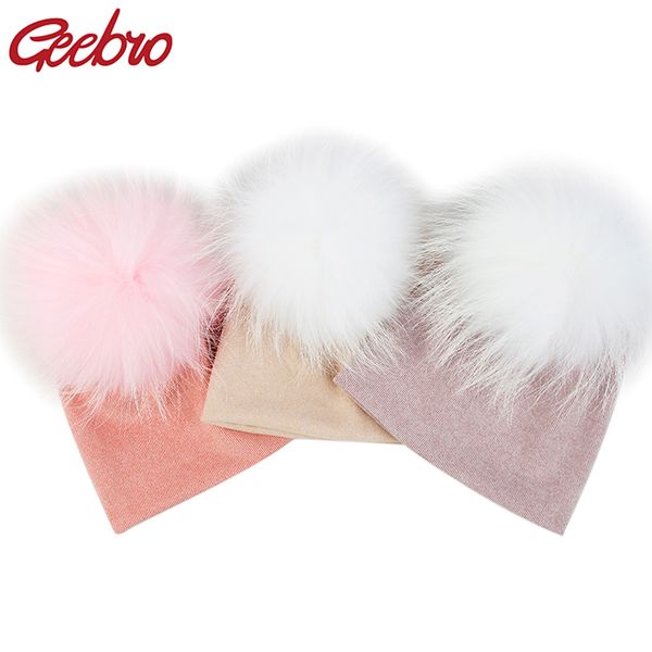 

geebro newborn baby girls boys multi-color real fur pompm cotton beanies hats caps soft winter baby kids stretch knitted gifts