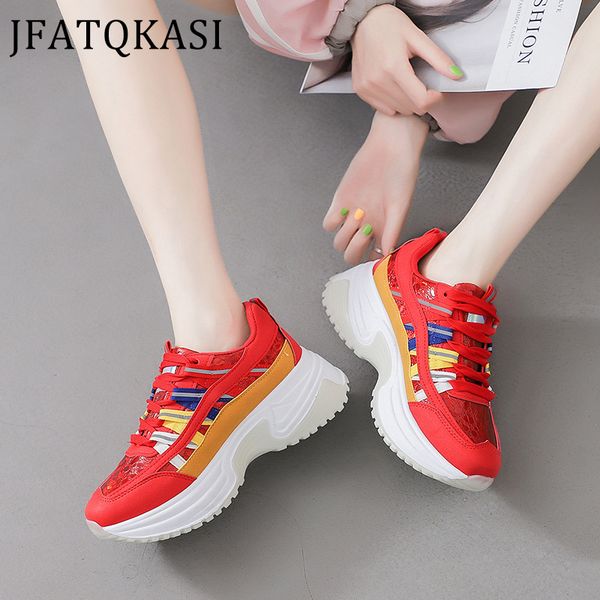

women casual shoes spring autumn fashion colorful sneakers thick bottom woman flats lace up plus size female daddy shoes 2019new, Black