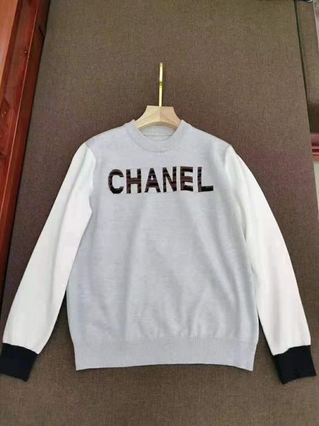 

14 2020 весна бренд тот же стиль свитер обычный пуловер круглый вырез роскошный свитер обшитый панелями женская одежда цянь, White;black