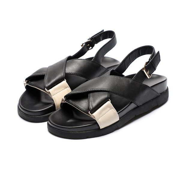 

muffin colors block strap open toe platform sandals women creepers cross band gladiator sandalias buckle wedges heels flip flops lll, Black
