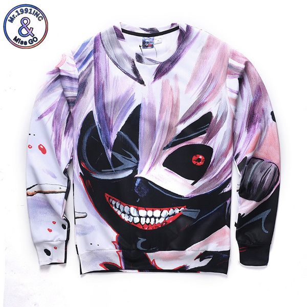 

mens designer 3d long sleeve horror funny cartoon round neck digital printing couple performance sweater overseas, Black