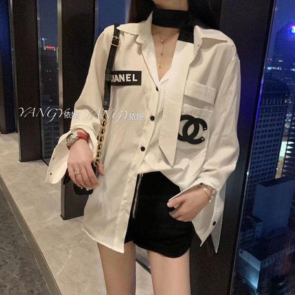 

Рубашка женская в длинном стиле с галстуками весна 2020 новые блузки с длинными рукавами свободного покроя версия стройнее