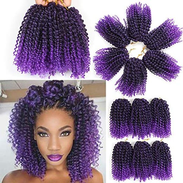 

nicole волос 8inch 3шт / set марли braid синтетический плетение афро кудрявый волос с ombre фиолетовый цвет malibob вязания крючком выдвижен, Black