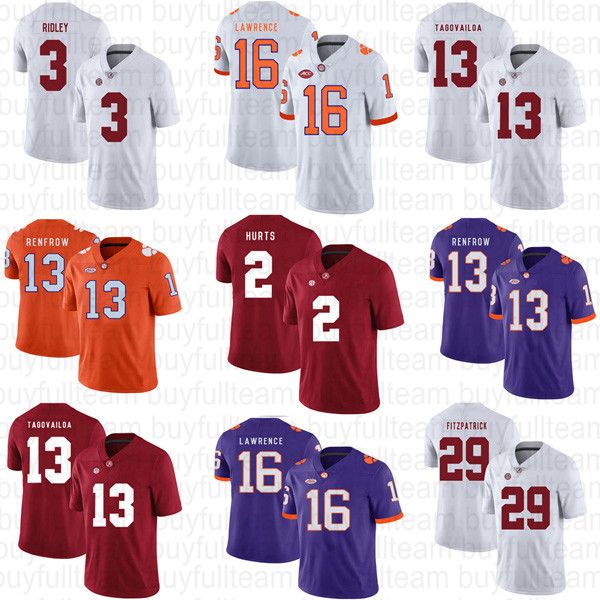 

jalen hurts ridley tua tagovailoa minkah fitzpatrick alabama crimson tide ncaa trevor lawrence hunter renfrow clemson tigers football jersey, Black;red