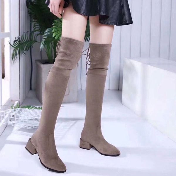

british wind black over the knee boots women's high heels new handsome pointed thin skinny boots high tube thick with elastic boot