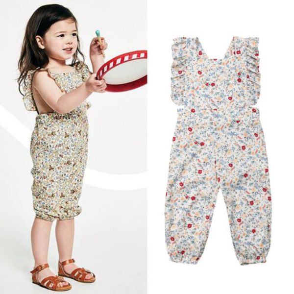 

toddler baby girls summer clothes floral jumpsuit romper playsuit, Blue