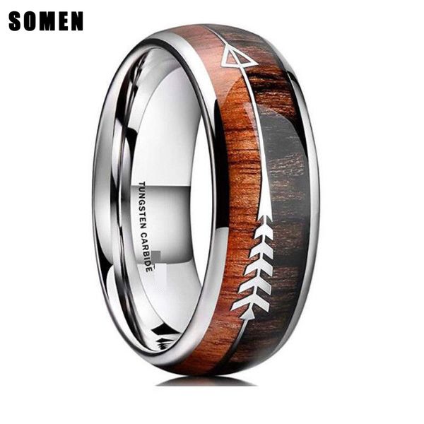

somen 8mm silver natural wood & arrow design tungsten ring for men's wedding band engagement ring dome style size 6-13 available j19070, Slivery;golden