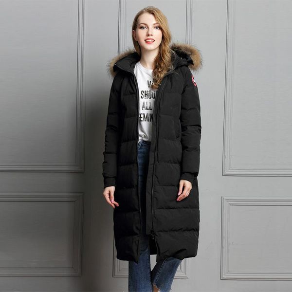 

canada women down jacket hooded with fur collartravel winter thick warm windproof goose long coat overcoat outdoor brand womens winter coats, Black