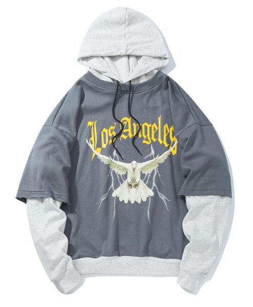 

brand re htrelt mens hoodie autumn fake two sets of stitching hoodies casual fashion pullover official new style europe and america, Black