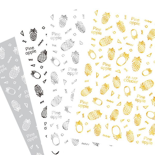 

cb-107 pineapple black and white 3d nail art sticker fashion english letters template sticker decal magico