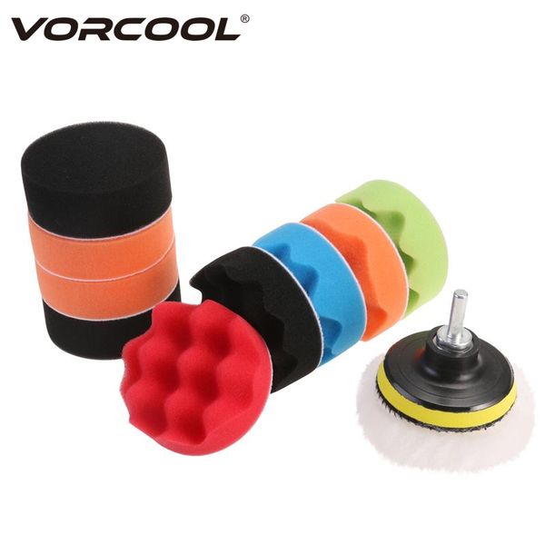 

vorcool 12 in 1 7 inch polishing pads sponge & woolen polishing waxing buffing pads kit auto car with m14 drill adapter