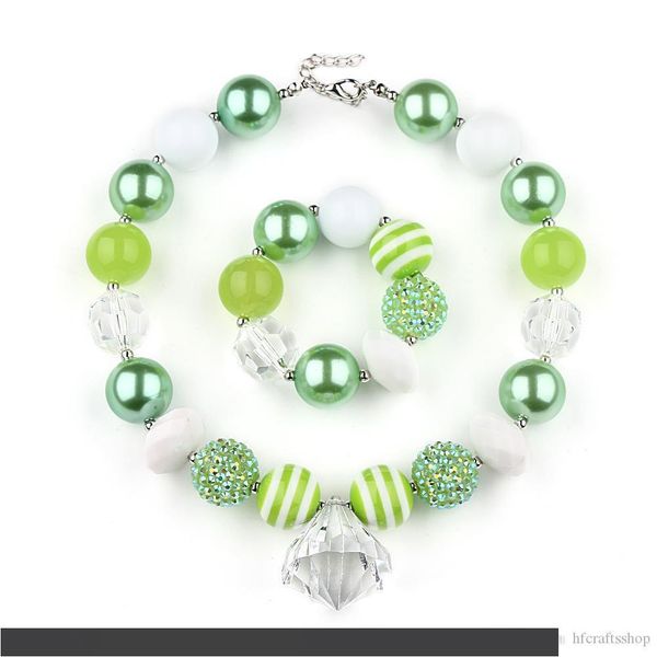 

vcmart dal16740 дети девушки цвет бусины ожерелье и браслет комплект акриловый кристалл кулон зеленый комплект ювелирных изделий, Silver