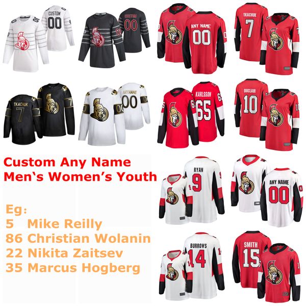 

s-6xl ottawa senators 2020 all-star men hockey jerseys 5 mike reilly jersey christian wolanin nikita zaitsev marcus hogberg custom stitched, Black;red